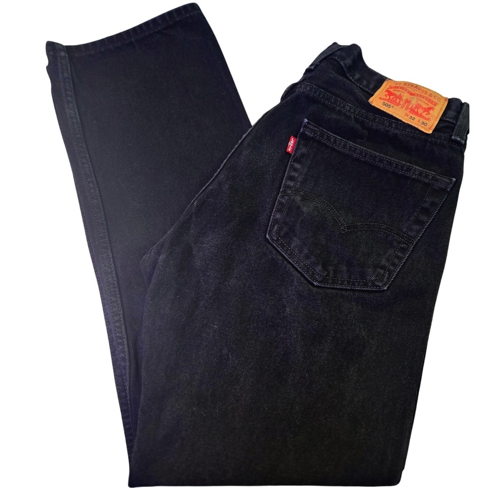 Levis 505 Regular Fit Mens Black Straight Leg Denim Jeans W32 L30